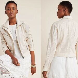 BLANKNYC Imelda Perforated Moto Zip Jacket Anthropologie Ivory White-Cream Small